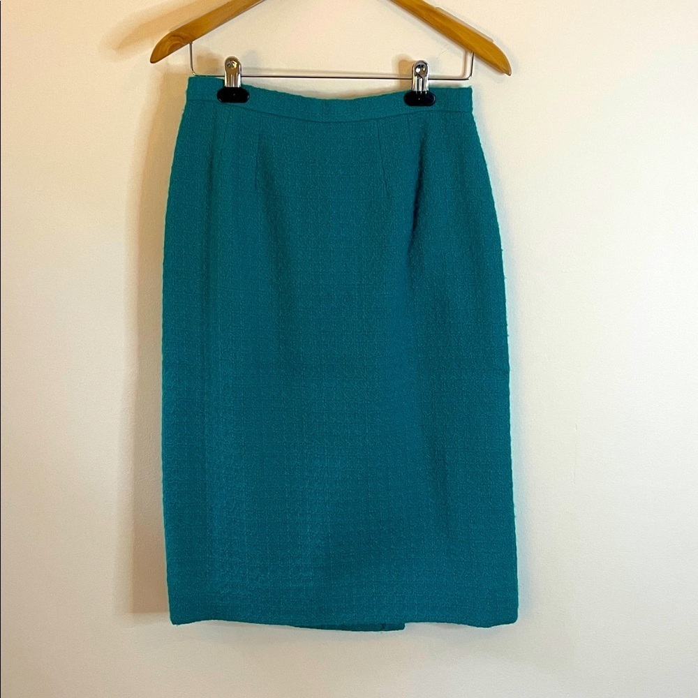 Vintage Eric Pang Teal Wool Bouclé Skirt Suit – Made in Hong Kong – Small - Picture 5 of 9